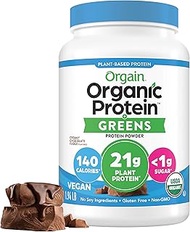 Orgain Organic Vegan Protein Powder + Greens, Creamy Chocolate Fudge - 21g Plant Based Protein, Glut