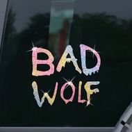 1pc Interesting BAD WOLF Drip Font Sparkling Vinyl Sticker, Self‑Adhesive Decal for Car, Truck, Moto