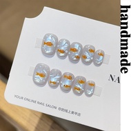 Press on nails handmade [Xiaoyuer] Summer Hand-Painted Koi Cat's Eye Boutique handmade Nail Wearing 