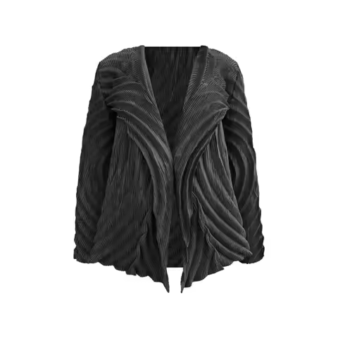 Miyake Heavy Industry Pleated Cardigan Irregular Lapel Design Nine Sleeve Short Jacket Autumn Women'