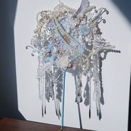 Bridal Wedding Group Fan diy Material Package Blue Antique Xiuhexi Fan Premium Wedding Heavy Industr