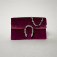 GUCCI Dionysus酒神超Mini16.5紫羅蘭天鵝絨鑽扣肩背包