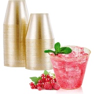 JOLLY CHEF 50 Pack 9 oz Glitter Plastic Cups, Disposable Gold Cups, Clear Plastic Tumblers for Weddi