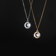 [Ready Stock] s Diamond Crescent Pendant Necklace Female Japanese Mini Moon Pendant Light Luxury Cla