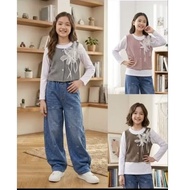 Wholesale Imported 3-in-1 Girls' Set: T-shirt + Vest + Jeans | Girls' T-Shirt Set Size 6 7 8 9 10 11