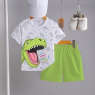 1 Set Young Boys Cartoon Print T-Shirt With Cute Green Dinosaur & "I'm Very Noisy!" Graphic, Full Di