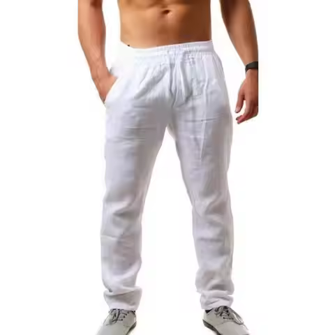 2026 new Men's Cotton Linen Pants Male Autumn New Breathable Solid Color Linen Trousers Fitness Stre