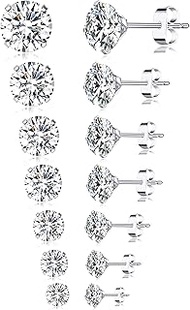 7 Pairs 18G 20G Stainless Steel Stud Earrings Round Cubic Zirconia Barbell Earring Set For Men Women