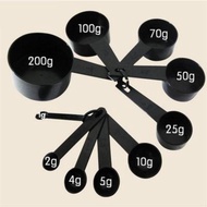 Sudu Sukat Set 10 Keping Hitam Sudu Sukat Gabungan Cawan Sukat Plastik Sudu Sukat Set Mangkuk Sukat 