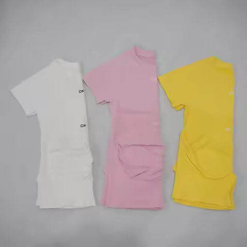 DF-LOGO Women 2Pcs Seamless Yoga Set Short Sleeve Top High Waist Shorts High Elastic Quick Dry Outfi
