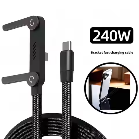 240W C-to-C Fast Charging Cable With Foldable Phone Holder 90 ° Elbow For Game For Apple 15-17 2In1