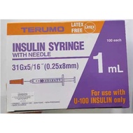 TERUMO INSULIN SYRINGE WITH NEEDLE (31G x 5/16”) 1mL 100’s
