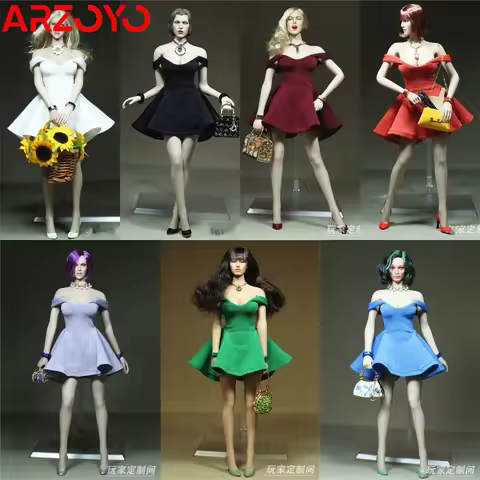 Custom 1/6 Scale Female Soldier Colourful Off Shoulder Morning Glory Dress Evening Dress For 12in Tb