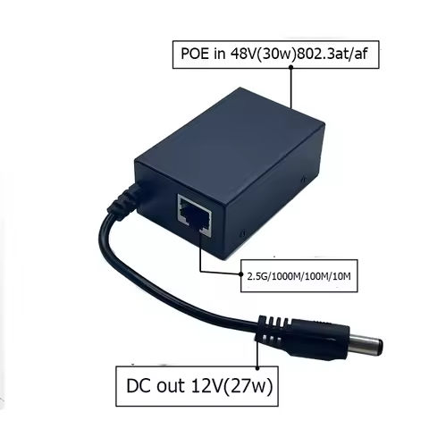 48V to Active Isolated PoE Splitter IEEE802.3af/at DC out 12V 27w 2.5G/10/100/1000M