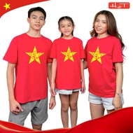 T-shirts for boys and girls, family shirts, Vietnam Red Flag Yellow Star group H&T, 4-way cotton ela