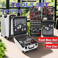 ONLYGOODS 187Pcs Tools Set, Socket Wrench Wheeled Trolley Tool Box Set, Portable Professional Trolle
