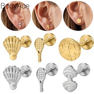 Bodyace Tennis Stud Earring 1 Pc 16G Ear Piercing Lobe Earring Flat Back Lip Piercing Helix Earring 