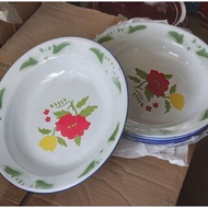 1 Lusin piring seng enamel motif bunga diameter 22 cm / piring makan