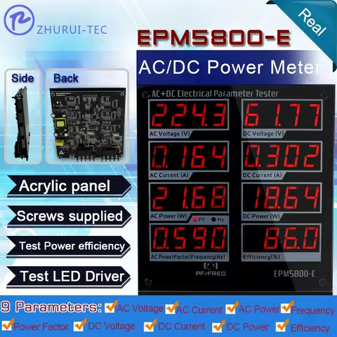 Power Meter Digital Watt Meter 220V 300V 10A AC DC Voltage Current Tester Power Supply Efficiency Dr