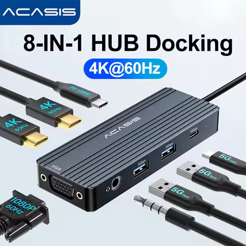Acasis 8 in 1 USB-C Hub Docking Station 8 Ports Type-C HUB USB 3.0 HDMI 4K 60Hz PD 100W for Laptop H