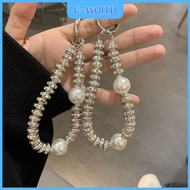 【QIXIANG4】 สายคล้องคอโทรศัพท์ประดับมุกฝังเพชรเทียมป้องกันการสูญหายเชือกคล้องมือถือแบบทำมือสำหรับกระเ