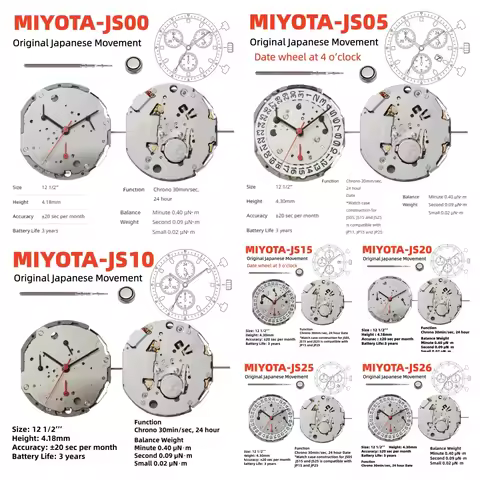 Watch Parts Japan Miyota Chronograph Quartz Movement JS00 JS05 JS10 JS15 JS20 JS25 JS50 JS55 with Ba