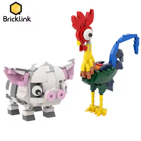 Bricklink 43272 Friends Cartoon Ocean Princess Anime Figures Roosters heihei and Pet Pig Pua Sets Bu