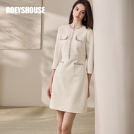 Roey s house | ชุดเดรสลินินสไตล์ฝรั่งเศส ผ้าทอเนื้อสัมผัส A-Line แขน 7/8