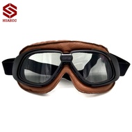 Helmet Goggles with Silver Lens Motorcycle Goggle Vintage Pilot Biker Leather for Motorcycle Bike AT