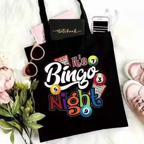 Stylish Colorful Bingo Night Tote Bag Large Capacity, Playful Bingo Theme Perfect for Parties Travel