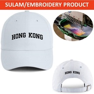 EMBROIDERY SULAM HONG KONG CHINA WORDING LOGO BASEBALL 100% POLYESTER CAP ADJUSTABLE STRAP WHITE