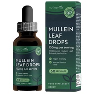 Nutravita Mullein Leaf Extract Drops 9,000mg - 60ml, 2 Months Supply - Lemon Flavour - Vegan Mullein