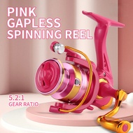 PG2000/3000 Pink Spinning Fishing Reel 5.2:1 Gear Ratio 8kg/17.64lb Max Drag Metal Spool&Rocker Arm 