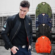 [Billgo] ※ [Black 2XL/Army Green L] Thickened Quilted Military Uniform MA1 Badge Sports Jacket [CW43