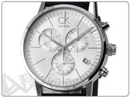 【蘋果小舖】 CK Calvin Klein 凱文克萊時尚三眼計時皮帶錶-銀白面 # K7627120