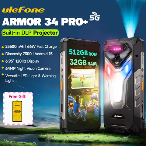 【2025 New】Ulefone Armor 34 Pro+ 5G AI Rugged Phone Smartphone Android 15 32GB+512GB 25500mAh Night C
