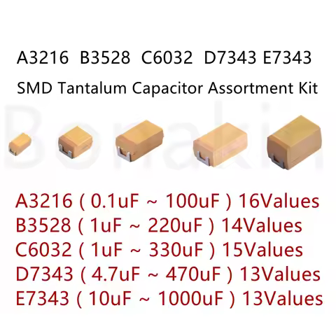 A B C D E 3216 3528 6032 7343 SMD Tantalum Capacitor Assortment Kit 1UF 2.2UF 4.7UF 10UF 22UF 33UF 4