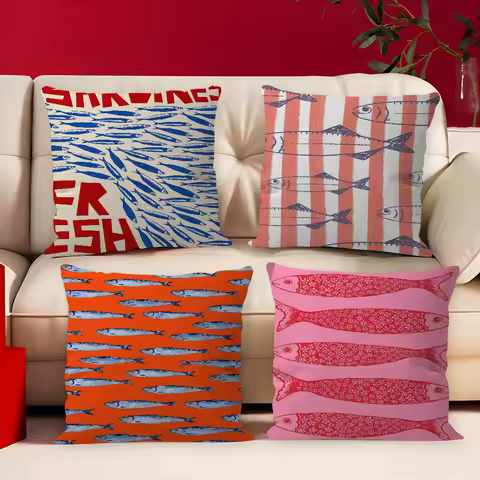Sardines Swimming Art Pillow Gift Home Office Decoration Bedroom Sofa Car Cushion Cover case 45x45