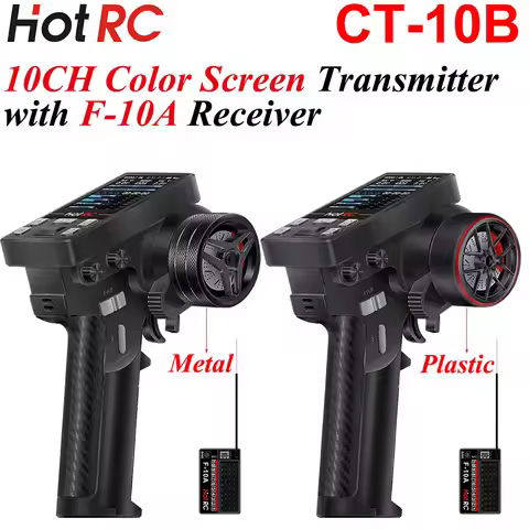 New HotRC CT-10B 10CH Remote Control Metal Handwheel Color Screen Transmitter F-10A Receiver for RC 