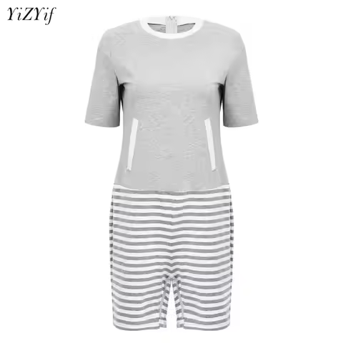 Womens Striped Print Anti-Strip Adaptive Jumpsuit Zipper Romper LoungeWear for Alzheimer Dementia Ca