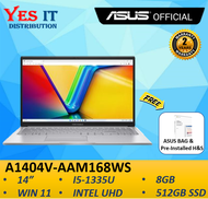 Asus VivoBook  A1404V-AAM168WS 14'' FHD Laptop ( I5-1335U, 8GB, 512GB SSD, Intel UHD , W11 + 2YW) Free Bag
