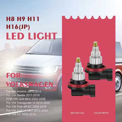 2Pcs/Set H11 H8 H9 H16JP Headlight Bulb For VW Amarok Beetle Golf MK5 Transporter VI Polo 6R 6C Golf