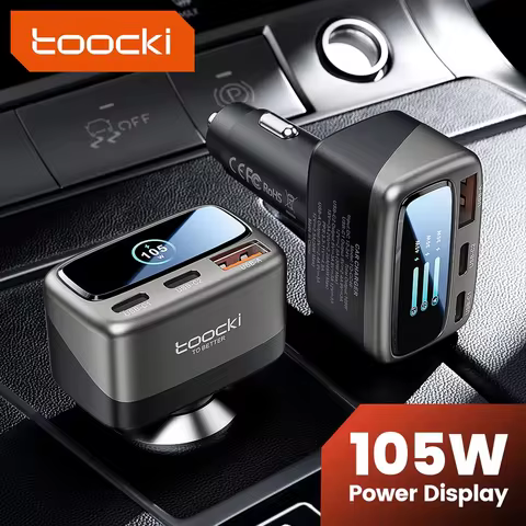 Toocki 105W Car Charger 3-in-1 PPS PD45W 30W Fast Charging TFT Display Type C Car Phone Charger For 