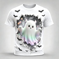 Halloween Party 3D Pumpkin Ghost Bat Print O Neck Short Sleeve Tee For Kid Casual Outdoor Gathering 
