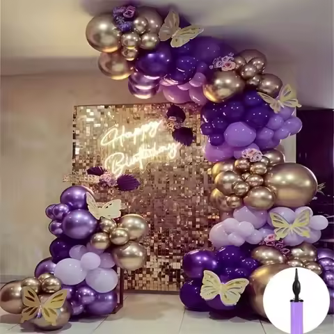 132Pcs Purple Balloon Decoration Kits with Air Pump, Lavender Deep Purple Balloons Princess Birthday