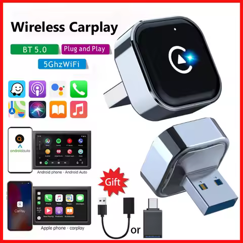 Smart Box Wireless CarPlay & Android Auto Adapter Plug & Play, USB/type-c 5GHz WiFi Low Latency, iOS