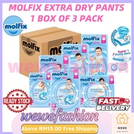 READY STOCK Molfix Extra Dry Pants Jumbo Pack - S66 / M58 / L48 / XL42 / XXL36 / XXXL20 1 Box of 3 P