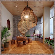 X9(MUDJ) Pastoral Style Conch Rattan Lamp Vintage Pendant Lights Dining Room Decor Lighting Fixtures