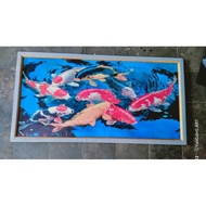 Hiasan Dinding Lukisan Cetak Ikan Koi Fengsui Cerah Plus Bingkai