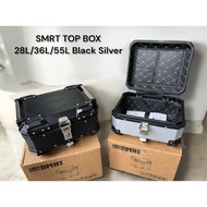 SMRT TOP BOX PETI KOTAK BELAKANG MOTORSIKAL ALUMINIUM 28L/36L/45L BLACK SILVER BOX+BASE PLATE
